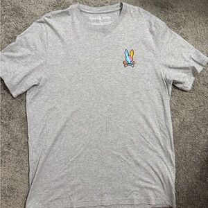 Psycho Bunny Gray Tee with Multicolor Logo